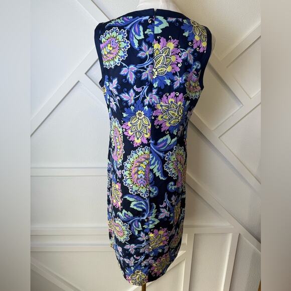 Talbots Navy Floral Paisley Sleeveless Cotton Shift Dress Size 6 - Picture 5 of 11
